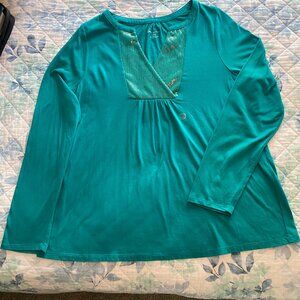 NEW LADIES LANE BRYANT TEAL SPARKLY SEQUINED KNIT TOP SIZE 14/16